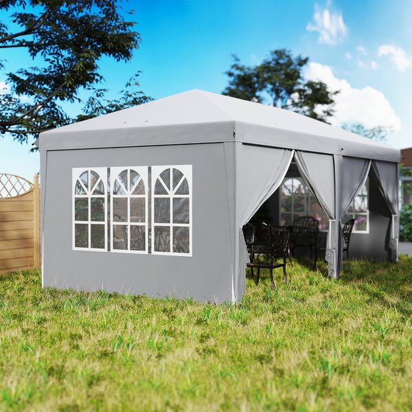 Outsunny Skládací Zahradní Altán 6 x 3 m Venku Pop-up Voděodolný Altán se 4 Odnímatelnými Bočními Stěnami 4 Okny + Nosič Světle Šedá | Aosom