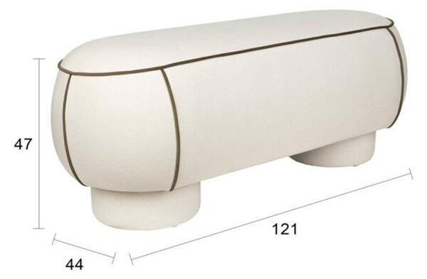 White Label Bílá čalouněná lavice MARINA 121 cm
