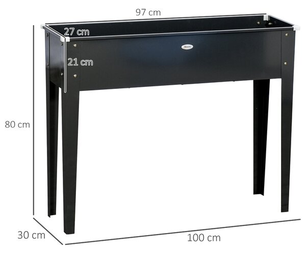Vyvýšený zahradní záhon Outsunny čtvercový s odvodňovacím otvorem - Pozinkovaná ocel černá 100 x 30 x 80 cm | Aosom