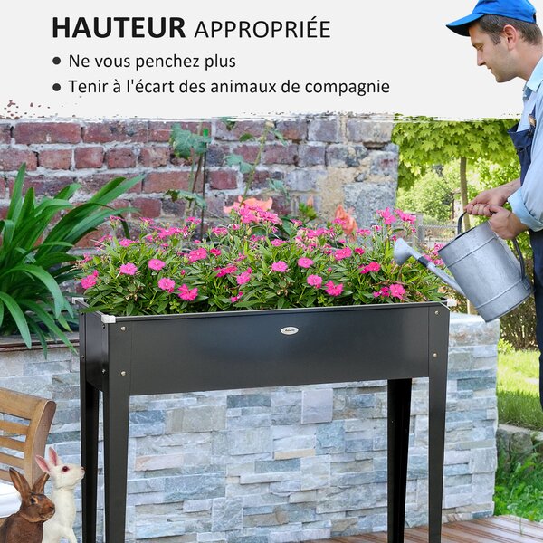 Vyvýšený zahradní záhon Outsunny čtvercový s odvodňovacím otvorem - Pozinkovaná ocel černá 100 x 30 x 80 cm | Aosom