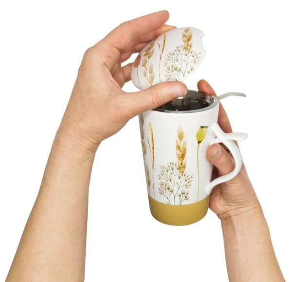 Hrnek Cha Cult Smilla se sítkem a pokličkou, 400 ml, porcelánový, na bylinkový a sypaný čaj