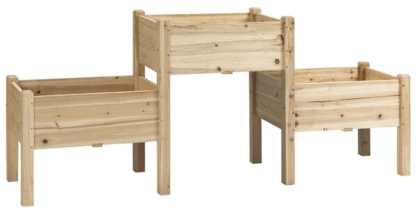 Vyvýšený záhon Outsunny se třemi dvoupatrovými kontejnery 184L x 45Š x 80V cm z předběžně ošetřeného jedlového dřeva | Aosom