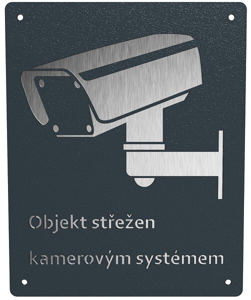 Informační cedule lakovaná- objekt střežen kamerovým systémem s nerez podkladem typ 2 Velikost: 30 x 15 cm (L)