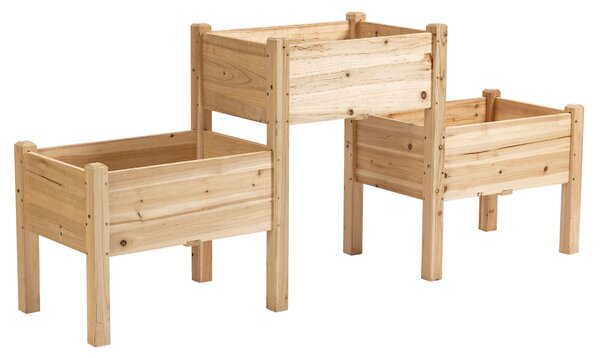 Vyvýšený záhon Outsunny se třemi dvoupatrovými kontejnery 184L x 45Š x 80V cm z předběžně ošetřeného jedlového dřeva | Aosom