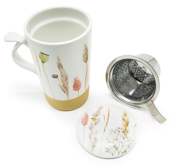 Hrnek Cha Cult Smilla se sítkem a pokličkou, 400 ml, porcelánový, na bylinkový a sypaný čaj