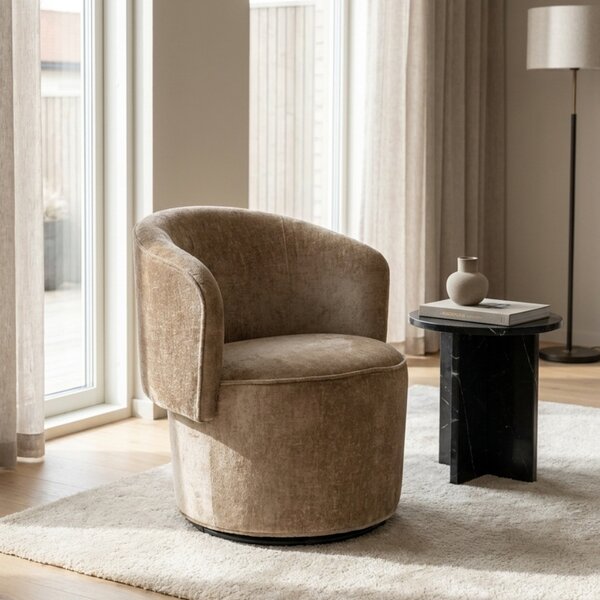 White Label Hnědé čalouněné otočné lounge křeslo Fold