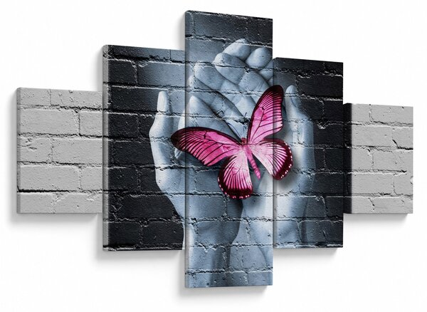 Obraz - Růžový motýl ve zdi (125x70 cm)