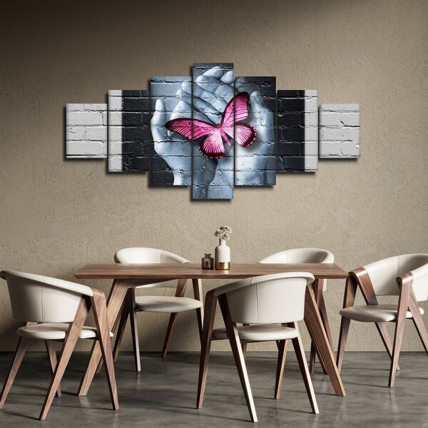 Obraz - Růžový motýl ve zdi (210x100 cm)