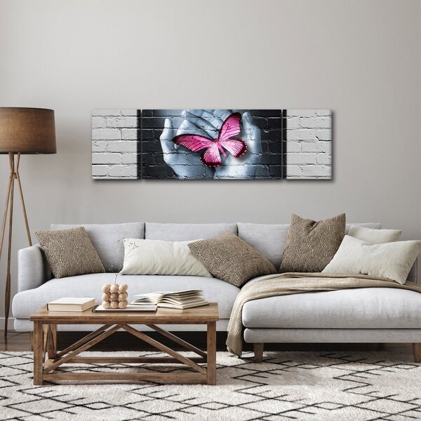 Obraz - Růžový motýl ve zdi (170x50 cm)