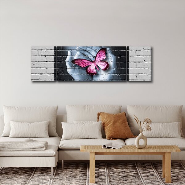 Obraz - Růžový motýl ve zdi (170x50 cm)