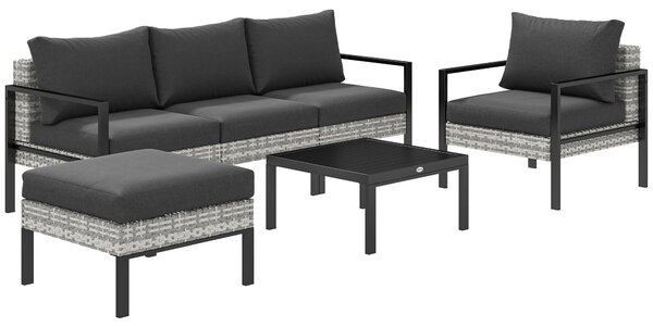 Outsunny Zahradní Lounge Set 5-Dílný, Balkonový Set z Plastového Rattanu s Křesly, Ottomanem, Kavovým Stolkem, Vyměnitelnými Polštáři, Nosnost 120kg