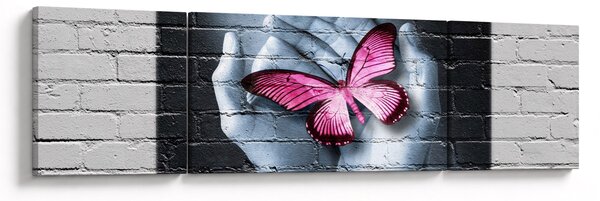 Obraz - Růžový motýl ve zdi (170x50 cm)