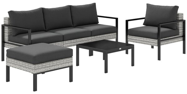 Outsunny Zahradní Lounge Set 5-Dílný, Balkonový Set z Plastového Rattanu s Křesly, Ottomanem, Kavovým Stolkem, Vyměnitelnými Polštáři, Nosnost 120kg