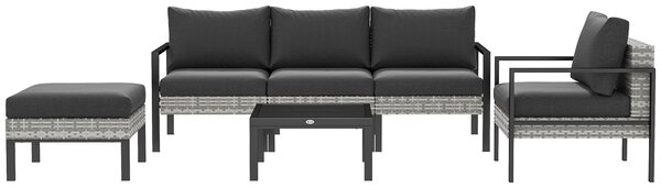 Outsunny Zahradní Lounge Set 5-Dílný, Balkonový Set z Plastového Rattanu s Křesly, Ottomanem, Kavovým Stolkem, Vyměnitelnými Polštáři, Nosnost 120kg