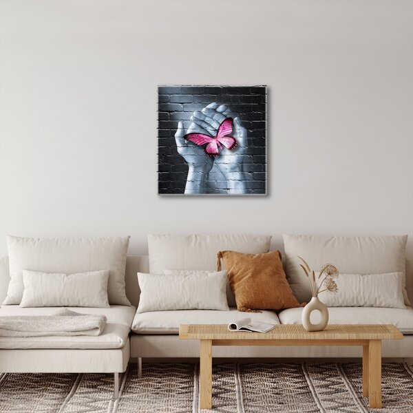 Obraz - Růžový motýl ve zdi (30x30 cm)