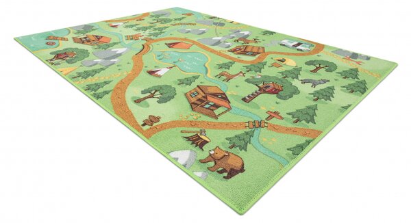 Makro Abra Dětský kusový koberec REBEL ROADS Wild life 90 Les Zvířátka protiskluzový zelený Rozměr: 95x133 cm