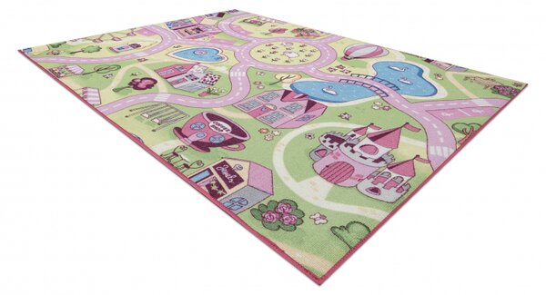 Makro Abra Dětský kusový koberec REBEL Sweet town 26 Ulice Město protiskluzový růžový zelený Rozměr: 95x133 cm