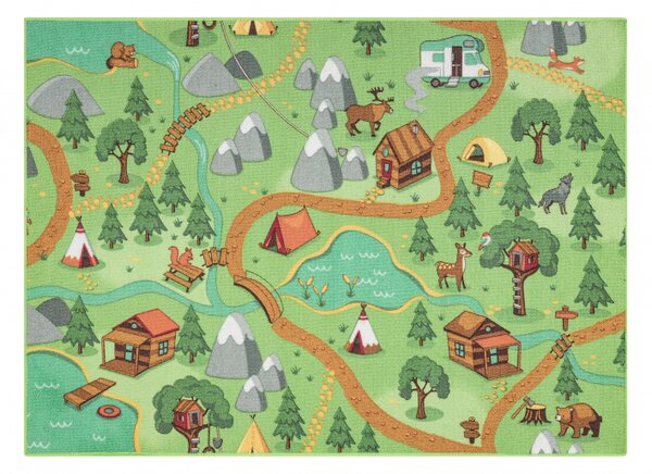 Makro Abra Dětský kusový koberec REBEL ROADS Wild life 90 Les Zvířátka protiskluzový zelený Rozměr: 95x133 cm
