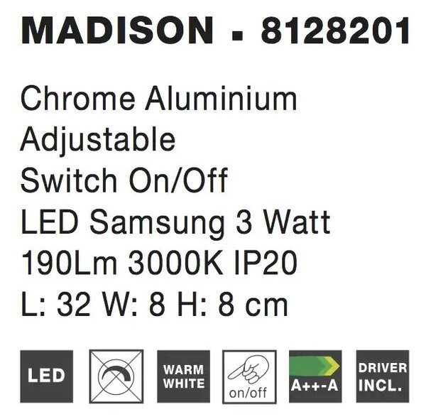 Moderní nástěnné svítidlo Madison chrom – Šedá