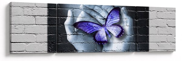 Obraz - Fialový motýl na zdi (170x50 cm)