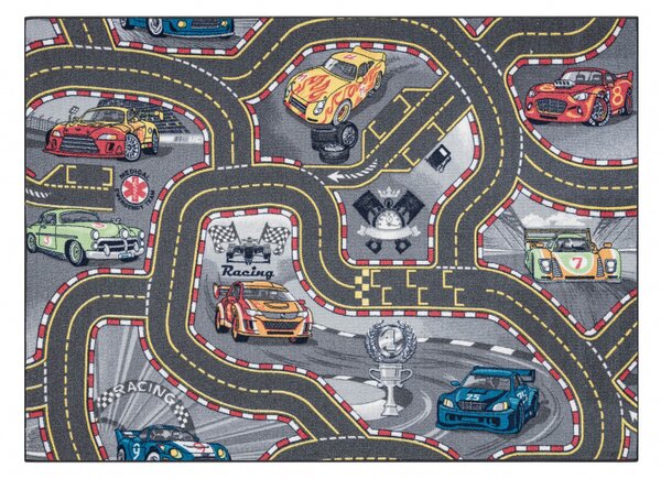 Makro Abra Dětský kusový koberec REBEL ROADS Racers 97 Ulice auta protiskluzový šedý Rozměr: 95x133 cm