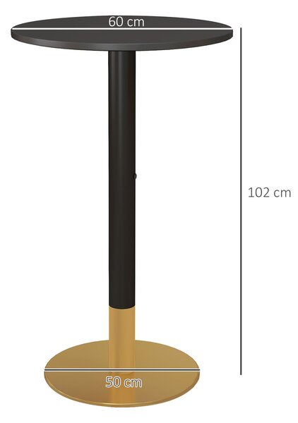 HOMCOM Kulatý Barový Stůl Bistro Stůl Vysoký Jídelní Stůl Moderní Styl Ocelový Rám rozměry 60Š x 60H x 102V cm Černý | Aosom