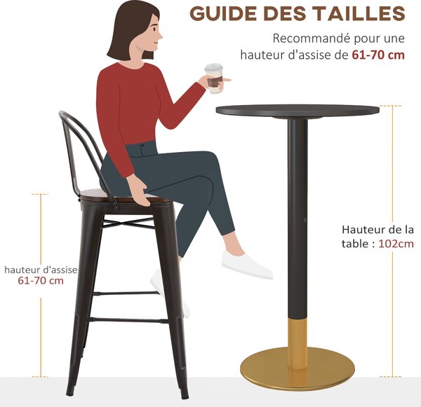 HOMCOM Kulatý Barový Stůl Bistro Stůl Vysoký Jídelní Stůl Moderní Styl Ocelový Rám rozměry 60Š x 60H x 102V cm Černý | Aosom