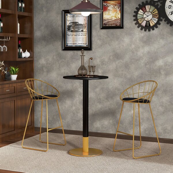 HOMCOM Kulatý Barový Stůl Bistro Stůl Vysoký Jídelní Stůl Moderní Styl Ocelový Rám rozměry 60Š x 60H x 102V cm Černý | Aosom