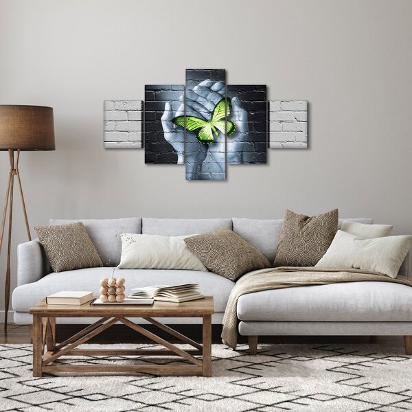 Obraz - Zelený motýl ve zdi (125x70 cm)