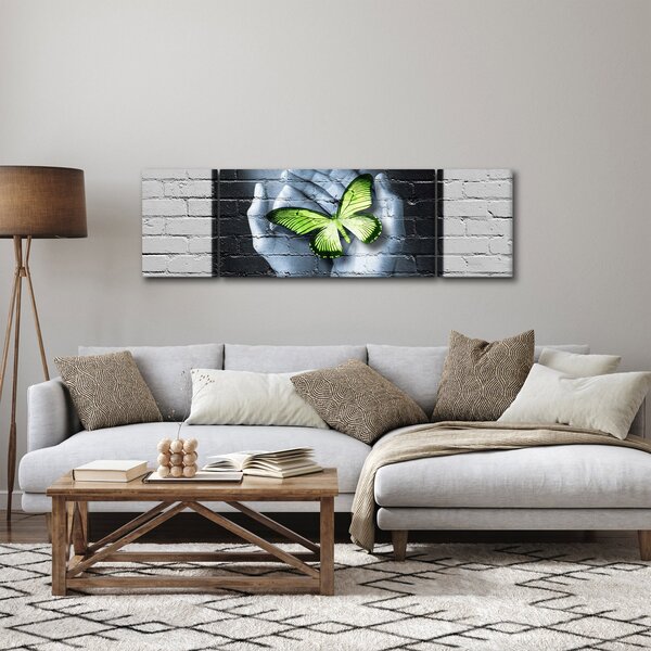 Obraz - Zelený motýl ve zdi (170x50 cm)