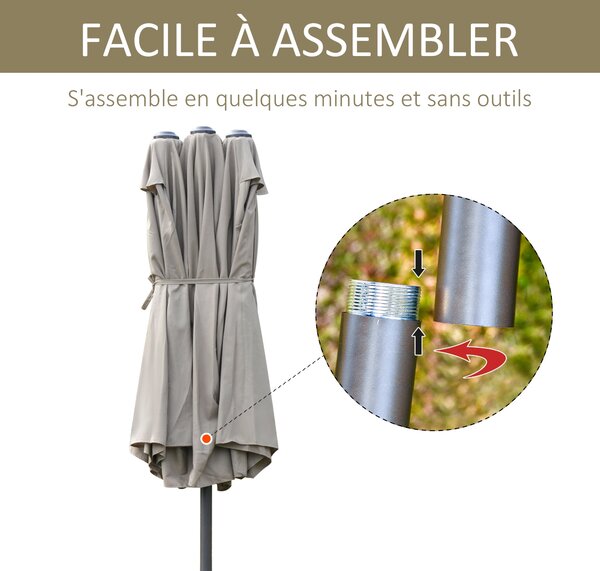 Outsunny XXL Zahradní Slunečník s Křížovou Bází Velikost 4,6L x 2,7W x 2,4H m S Mechanismem Otevírání a Zavírání Ocel High Density Polyester Káva | Ao