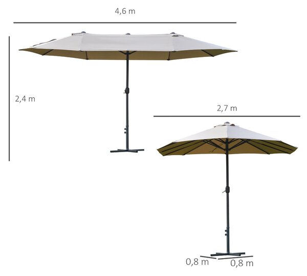 Outsunny XXL Zahradní Slunečník s Křížovou Bází Velikost 4,6L x 2,7W x 2,4H m S Mechanismem Otevírání a Zavírání Ocel High Density Polyester Káva | Ao