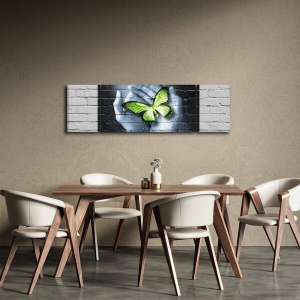 Obraz - Zelený motýl ve zdi (170x50 cm)