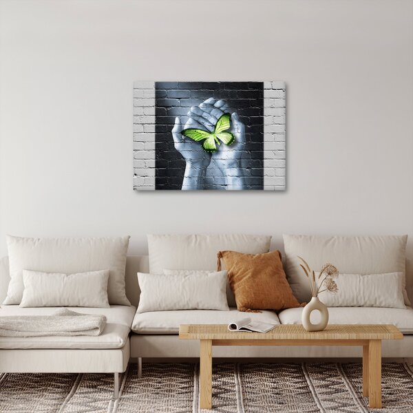 Obraz - Zelený motýl ve zdi (70x50 cm)