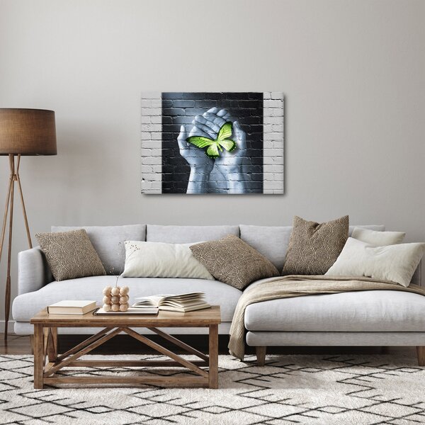 Obraz - Zelený motýl ve zdi (70x50 cm)