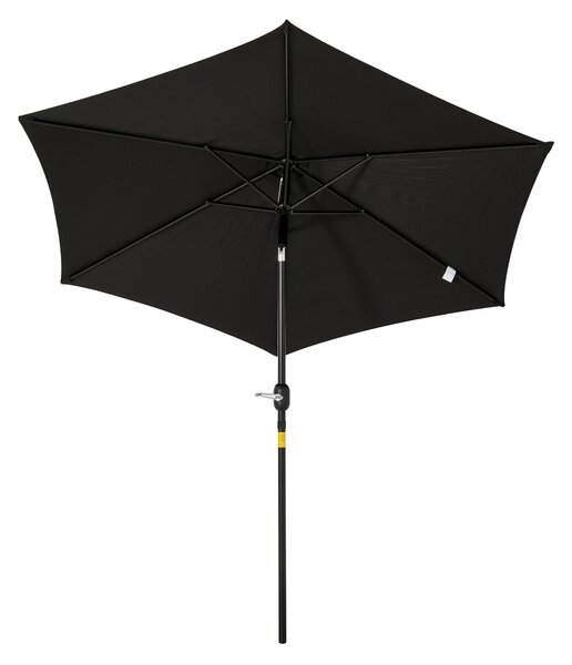 Outsunny Rovinny naklápěcí zahradní balkonový slunečník s klikou, voděodolná 180 g/m² polyesterová látka, Ø2.6 x 2.35H m, černý hliník | Aosom