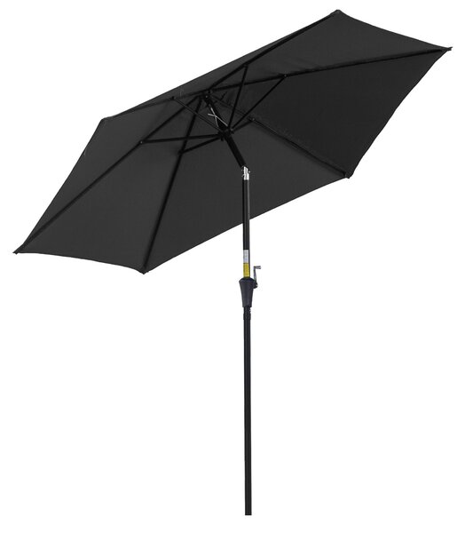 Outsunny Rovinny naklápěcí zahradní balkonový slunečník s klikou, voděodolná 180 g/m² polyesterová látka, Ø2.6 x 2.35H m, černý hliník | Aosom