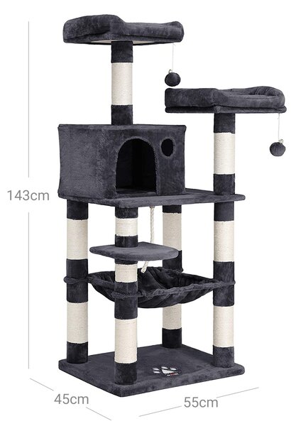SONGMICS Kočičí škrabadlo Multiple I 143 cm tmavě šedé
