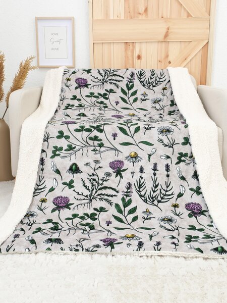MK Lůžkoviny Beránková deka mikroplyš Exclusive 150 × 200 cm – Herbář světle šedý