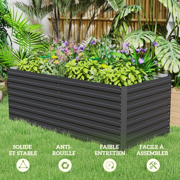 Outsunny Zahradní Květináč, Zinkovaný Zvednutý Zahradní Box se Zabezpečeným Okrajem a Otevřeným Dnem, pro Květiny, Byliny a Zeleninu, 160 x 80 x 60 cm