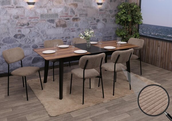 Sada 6 jídelních židlí HWC-O26, kuchyňská židle čalouněná židle, kord (330g/m²) látka/textil kov taupe