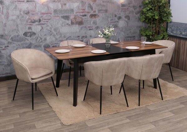 Sada 6 jídelních židlí HWC-O28, kuchyňská židle čalouněná židle, látka/textil (340g/m²) kov taupe