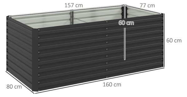 Outsunny Zahradní Květináč, Zinkovaný Zvednutý Zahradní Box se Zabezpečeným Okrajem a Otevřeným Dnem, pro Květiny, Byliny a Zeleninu, 160 x 80 x 60 cm