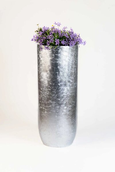 Luxusní květináč SOLERIO, sklolaminát, výška 80 cm, stříbrný lesk