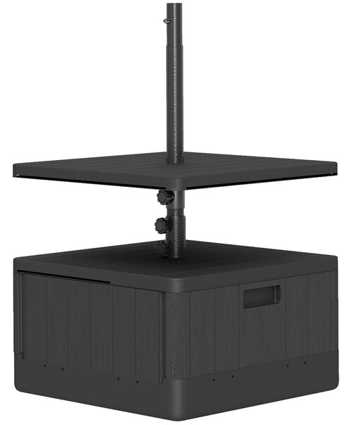 Outsunny Čtvercový Stojan Na Slunečník S Podnosem, HDPE Základna Na Kolečkách, Naplnitelný Vodou Nebo Pískem Pro Terasu, Bazén, Patio, Zahradu 53 x 53