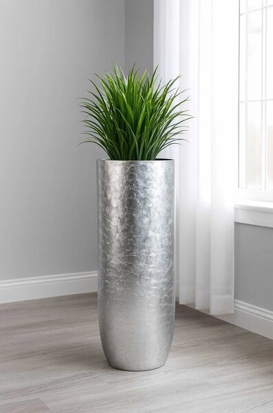 Luxusní květináč SOLERIO, sklolaminát, výška 80 cm, stříbrný lesk