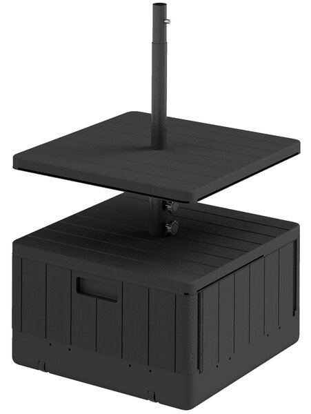 Outsunny Čtvercový Stojan Na Slunečník S Podnosem, HDPE Základna Na Kolečkách, Naplnitelný Vodou Nebo Pískem Pro Terasu, Bazén, Patio, Zahradu 53 x 53
