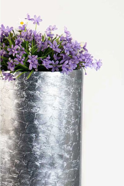 Luxusní květináč SOLERIO, sklolaminát, výška 80 cm, stříbrný lesk
