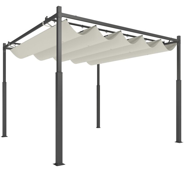 Retrakční posuvná pergola Outsunny 3 x 3 m - Venkovní zahradní pergola s magnetickou fixací, zahradní střecha, vysoká hustota 180 g/m² polyester, slun