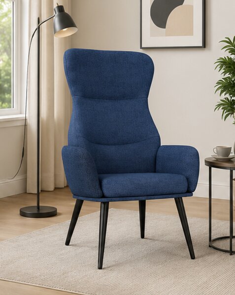 Relaxační křeslo, odpočinkové, dřevo/kov/textil, 96x68x79 cm, nohy černé/modrá, Dekorino KR20260058